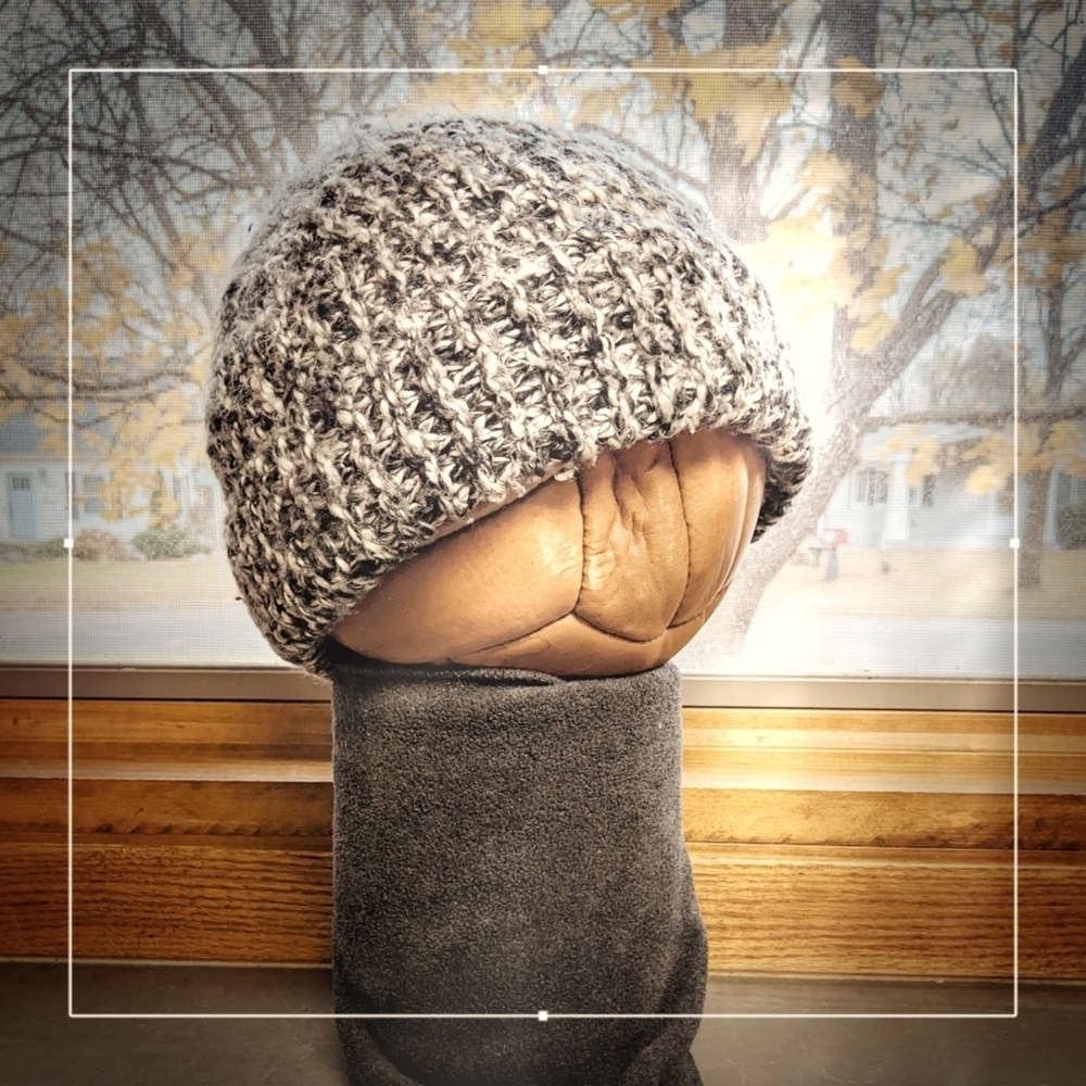 Heavyweight super warm winter knit beanie, heathered grey.
